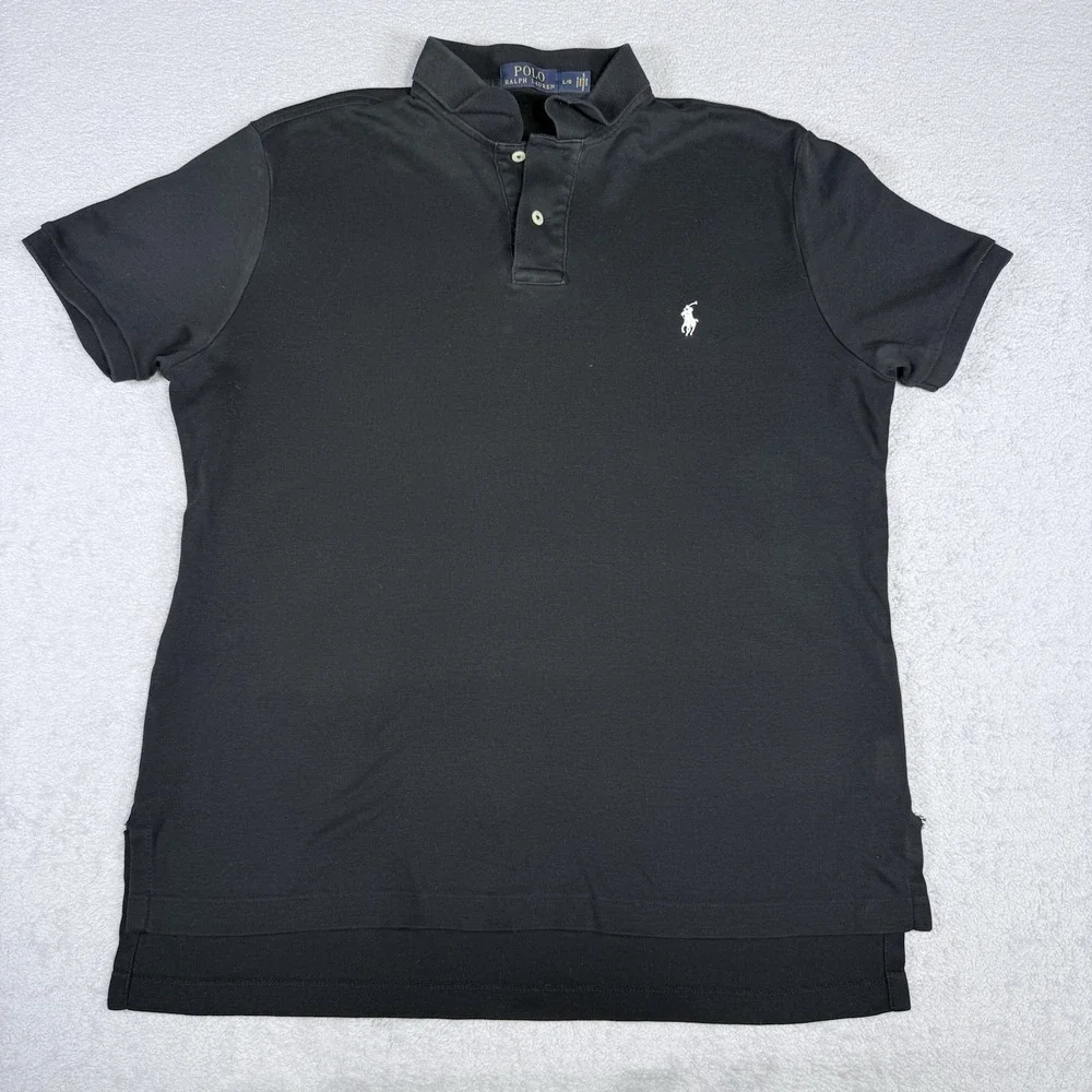 Polo Ralph Lauren Men's L Black Pima Soft Touch Polo Shirt White Pony Logo